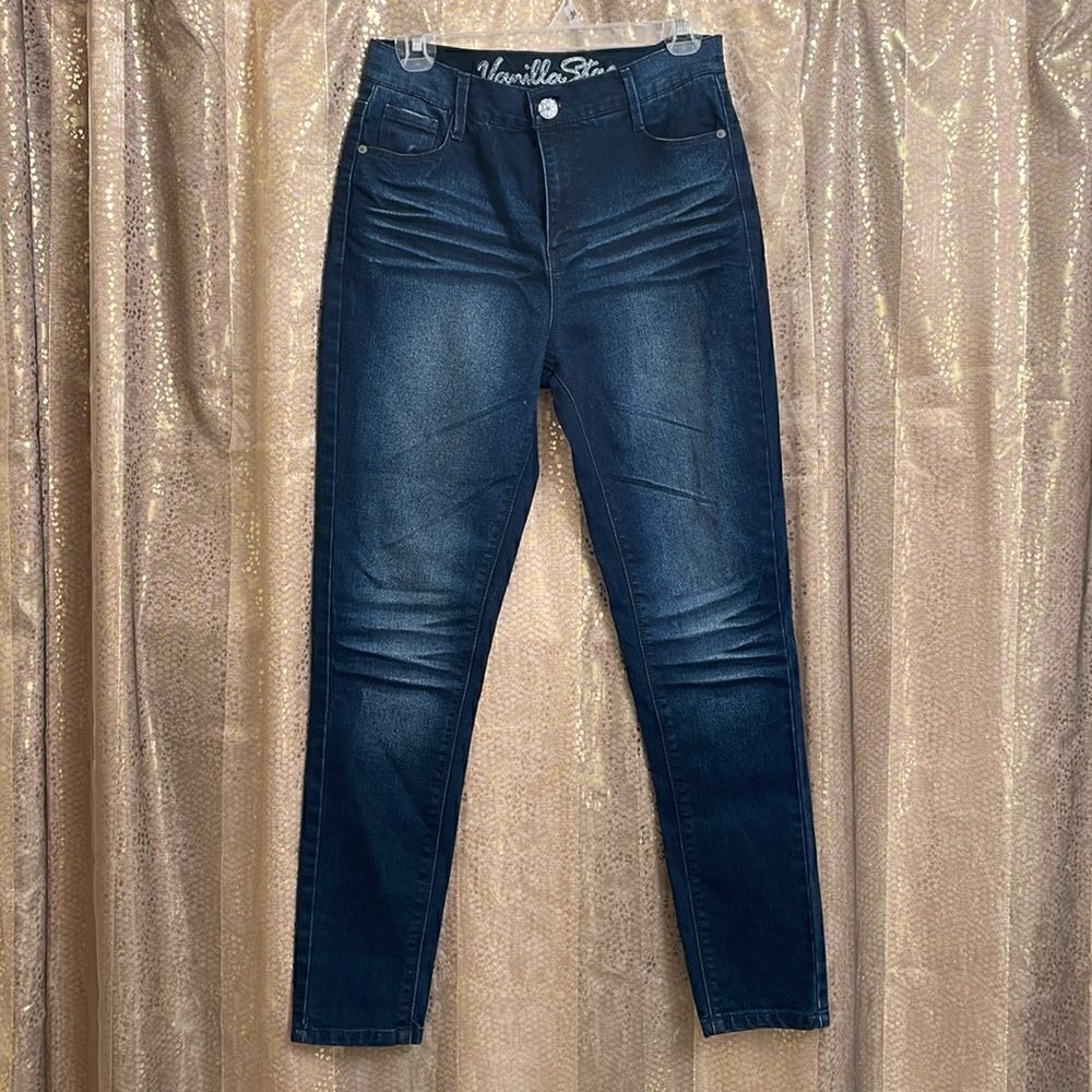Vanilla Star dark washed/whiskered indigo skinny jeans, size 9 NWT